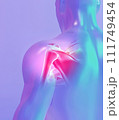 Shoulder painful skeleton x-ray, 3D illustration. 111749454