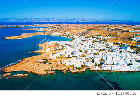 Aerial view of Naoussa and low mountains 111749516
