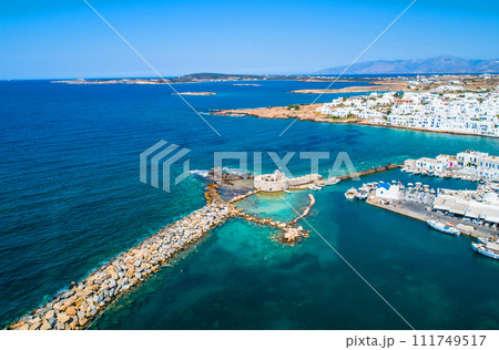 Aerial view of ruins of Venetian castle in Naoussa 111749517