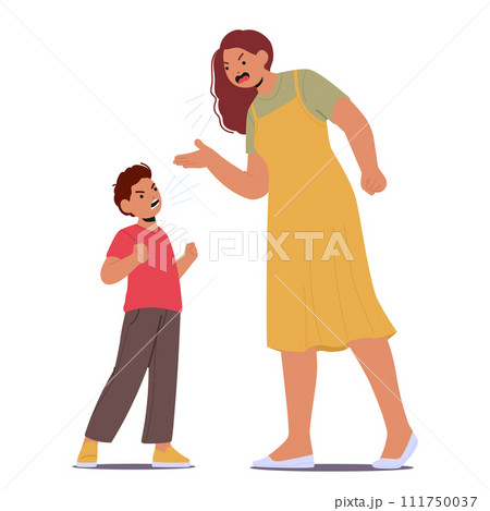 Furious Mother And Son Exchange Heated Shouts, Their Voices Clashing In A Storm Of Emotions, Vector Illustration 111750037