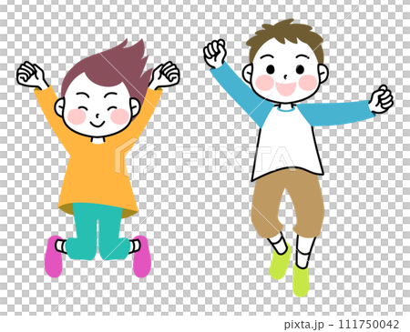 Illustration material: Two children jumping full of energy Illustration material: Two children jumping full of energy 111750042