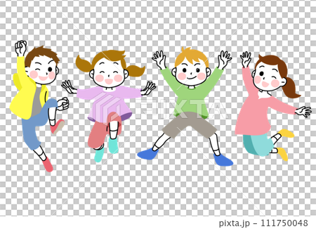 插畫素材：4個孩子奮力跳躍 111750048