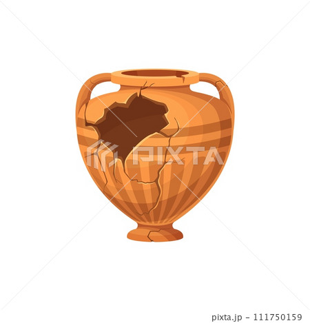 Ancient broken vase and pottery. Old ceramic cracked pot or jug. Isolated cartoon vector antique clay urn or jar, greece or roman amphora. Historical archeological vintage artefact for museum exhibit Ancient broken vase and pottery. Old ceramic cracked pot or jug. Isolated cartoon vector antique clay urn or jar, greece or roman amphora. Historical archeological vintage artefact for museum exhibit 111750159