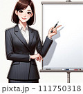 ホワイトボードを指さす女性 111750318