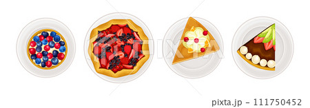 Sugary Dessert and Sweet Baked Pastry Above View Vector Set 111750452