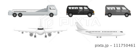Airport Transport and Vehicles Side View Vector Set Airport Transport and Vehicles Side View Vector Set 111750461