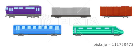 Passenger Train and Railway Carriage Railroad Transport Vector Set 111750472