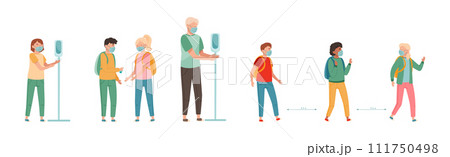 Coronavirus with People Characters Engaged in Protective Measure Vector Set 111750498