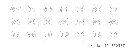 Beauty neck skin care icons set with face oval for cream, mask, cosmetic beauty product, medical clinic, web, packaging. Vector stock illustration isolated on white background. Editable stroke.EPS10 Beauty neck skin care icons set with face oval for cream, mask, cosmetic beauty product, medical clinic, web, packaging. Vector stock illustration isolated on white background. Editable stroke.EPS10 111750587