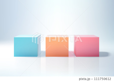Set of colored corner cubic podiums. Design of podiums in pastel colors. 111750612