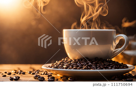 Morning coffee in rustic setting 111750694