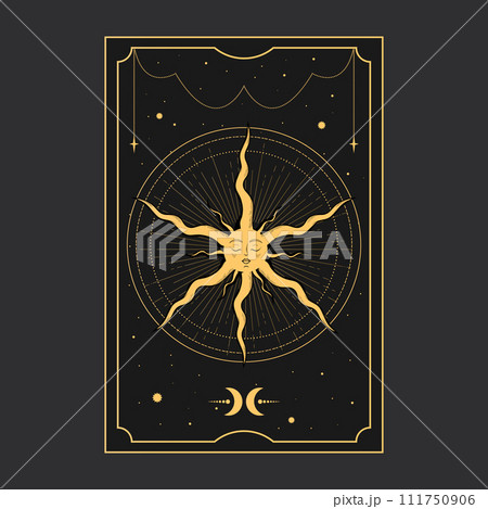 Golden Tarot card with a magical star. Tarot symbolism. Mystery, astrology, esoteric. Vector illustration 111750906