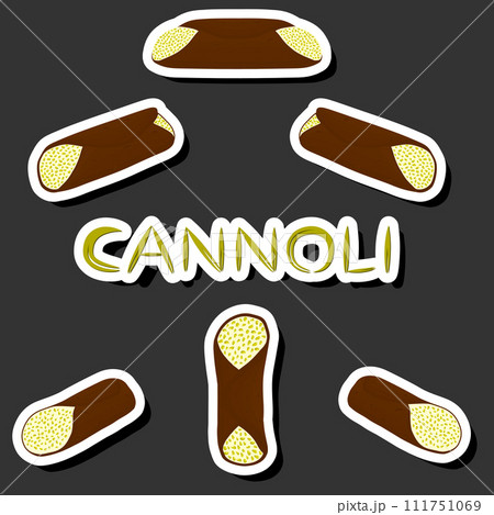 Illustration on theme big set different types sweet waffles Sicilian dessert cannoli Illustration on theme big set different types sweet waffles Sicilian dessert cannoli 111751069