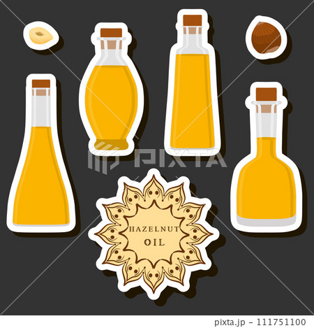 Illustration on theme big set different types liquid oil, bottle various size 111751100