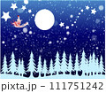 Merry Christmas background in blue with pine forest trees, snow flakes etc. 2023. 111751242