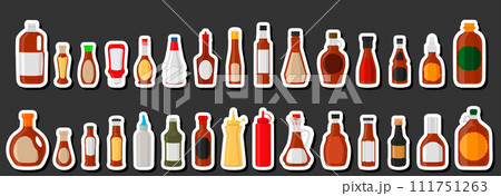 Illustration on theme kit varied glass bottles filled liquid sauce maple syrup 111751263