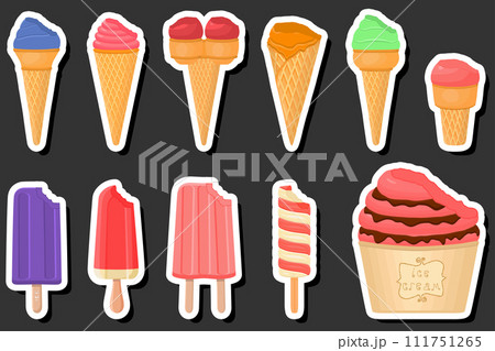 Illustration on theme big kit ice cream popsicle different types in cone waffle cup 111751265