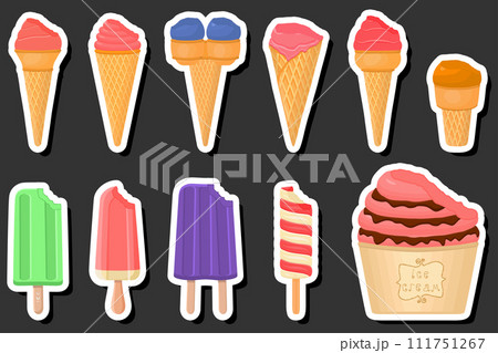 Illustration on theme big kit ice cream popsicle different types in cone waffle cup Illustration on theme big kit ice cream popsicle different types in cone waffle cup 111751267