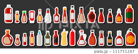 Illustration big kit varied glass bottles filled liquid sauce habanero 111751287