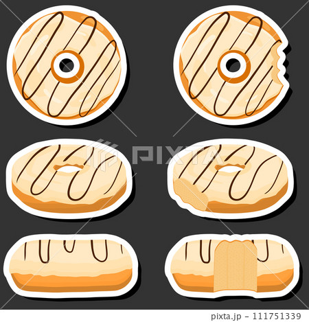 Illustration on theme big set different types sticky donuts, sweet doughnuts various size 111751339
