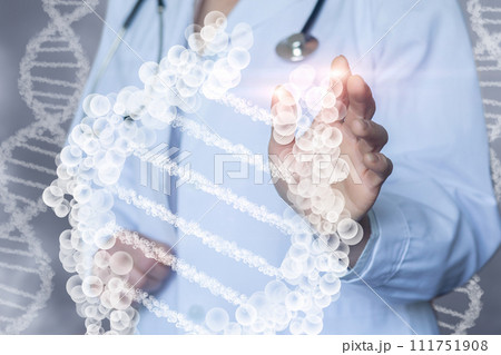 Doctor touches DNA molecule . Doctor touches DNA molecule . 111751908