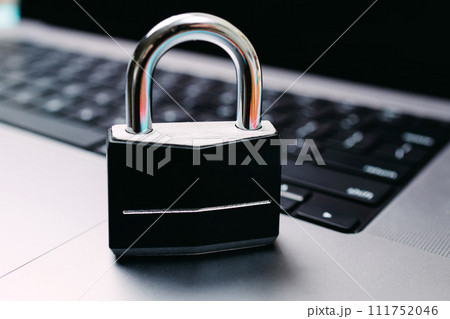 Close-up of the lock on the keyboard. Cyber security, data protection concept 111752046