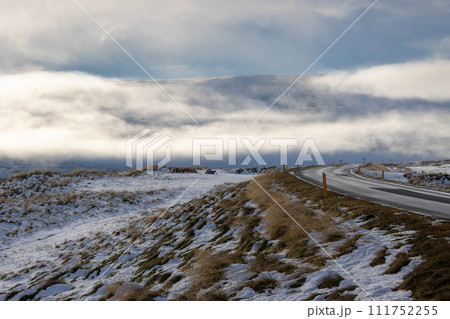 Road and autumn landscape, North Iceland 111752255