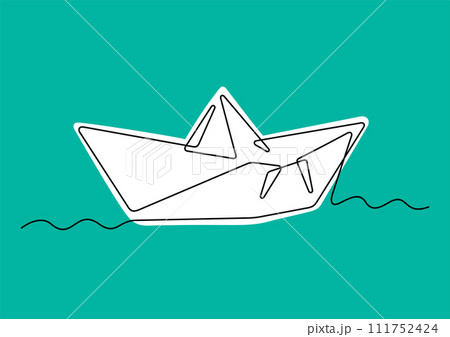 Paper boat one line vector illustration Paper boat one line vector illustration 111752424