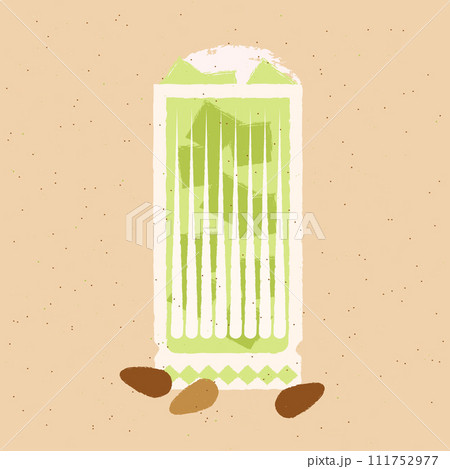 Green cocktail with almond milk with ice cubes. Smoothie in high glass. Milkshake 111752977
