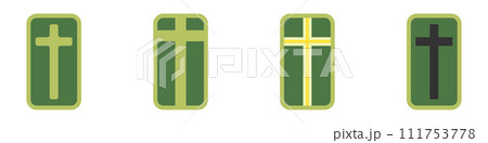 Military patch with cross vector icon. Chaplain patch icon. Christian symbol cross in a frame. Military patch pattern. 111753778