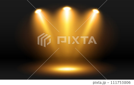 Glowing yellow transparent light effect on dark background. Glowing yellow transparent light effect on dark background. 111753806