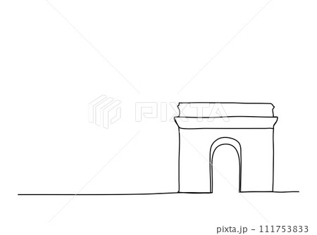 Triumphal Arch in Paris, one line drawing vector illustration. Triumphal Arch in Paris, one line drawing vector illustration. 111753833