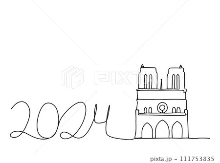 Cathedral of Notre Dame de Paris, one line drawing vector illustration. 111753835