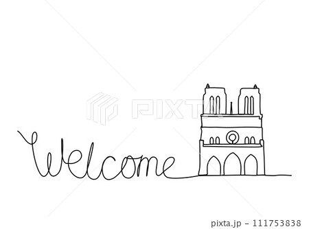 Cathedral of Notre Dame de Paris, one line drawing vector illustration. Cathedral of Notre Dame de Paris, one line drawing vector illustration. 111753838