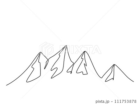Mountains, one line drawing vector illustration. Mountains, one line drawing vector illustration. 111753878