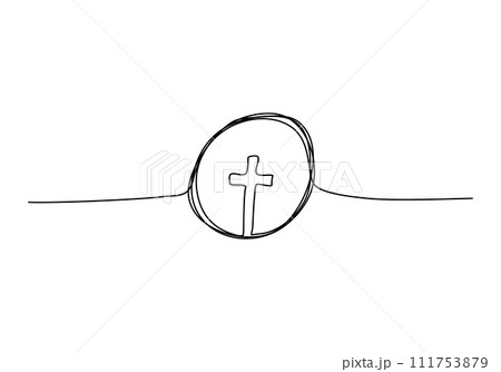 Christian cross, one line drawing vector illustration. Christian cross, one line drawing vector illustration. 111753879