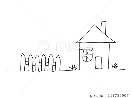 House and fence, one line drawing vector illustration. 111753907