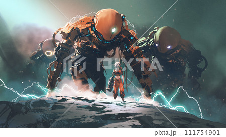 The mechanic girl with her robots The mechanic girl with her robots 111754901