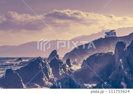 Seaside view with caravan camping on cliff Seaside view with caravan camping on cliff 111755624