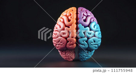 AI-generated content. Colorful model of a human brain on a black background 111755948