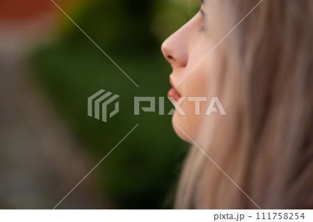 close-up of a beautiful girl's face, nose and lips close-up of a beautiful girl's face, nose and lips 111758254