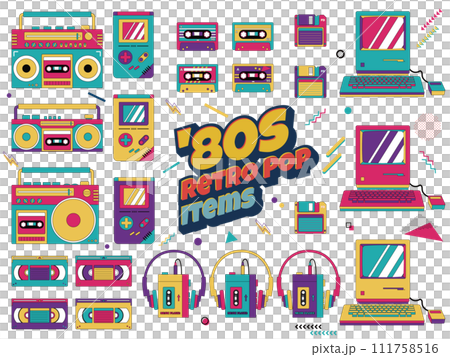 レトロポップなアイコンコレクション 111758516