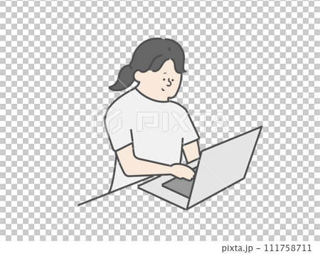 Female caregiver using a computer Female caregiver using a computer 111758711