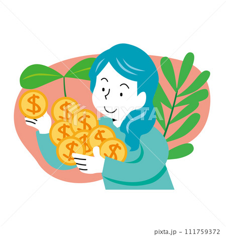 お金を貯める女性 お金を貯める女性 111759372