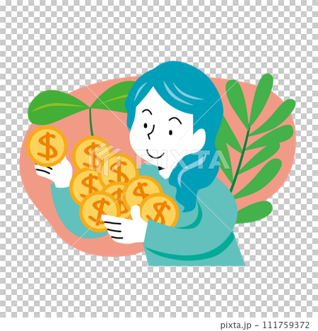 お金を貯める女性 お金を貯める女性 111759372