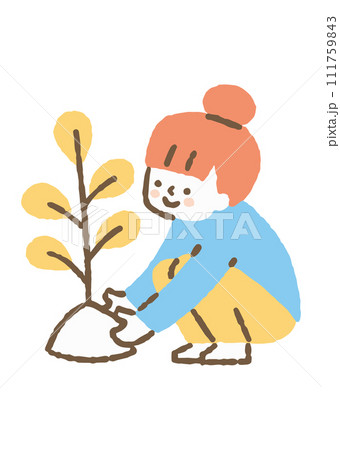 木の苗を植えようとしている女の子_色 111759843