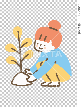 木の苗を植えようとしている女の子_色 111759843