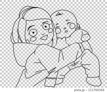 插畫素材:姐姐抱著弟弟 插畫素材:姐姐抱著弟弟 111760368