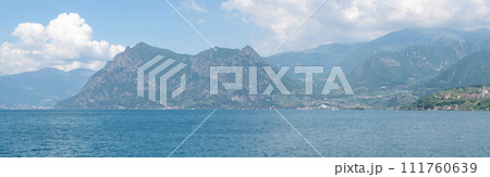 Mountain landscape, picturesque mountain lake in the summer morning, large panorama. Como, Italy 111760639