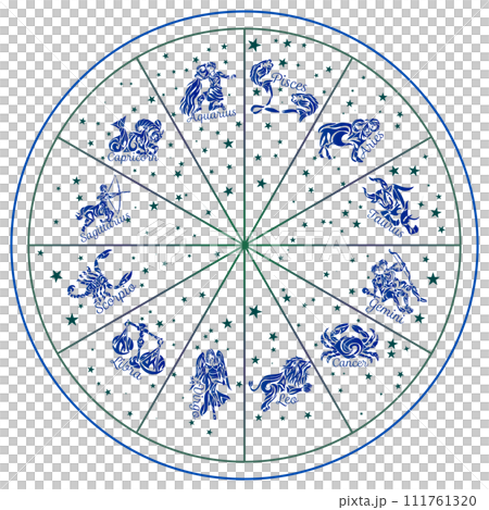 おしゃれな12星座の羅針盤の線画 おしゃれな12星座の羅針盤の線画 111761320